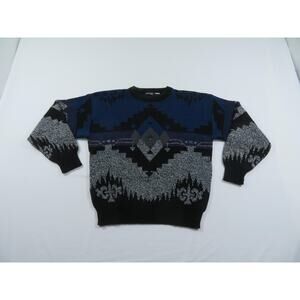 Stefano Man Geometric Sweater Black Blue White Sz L? 1990s
